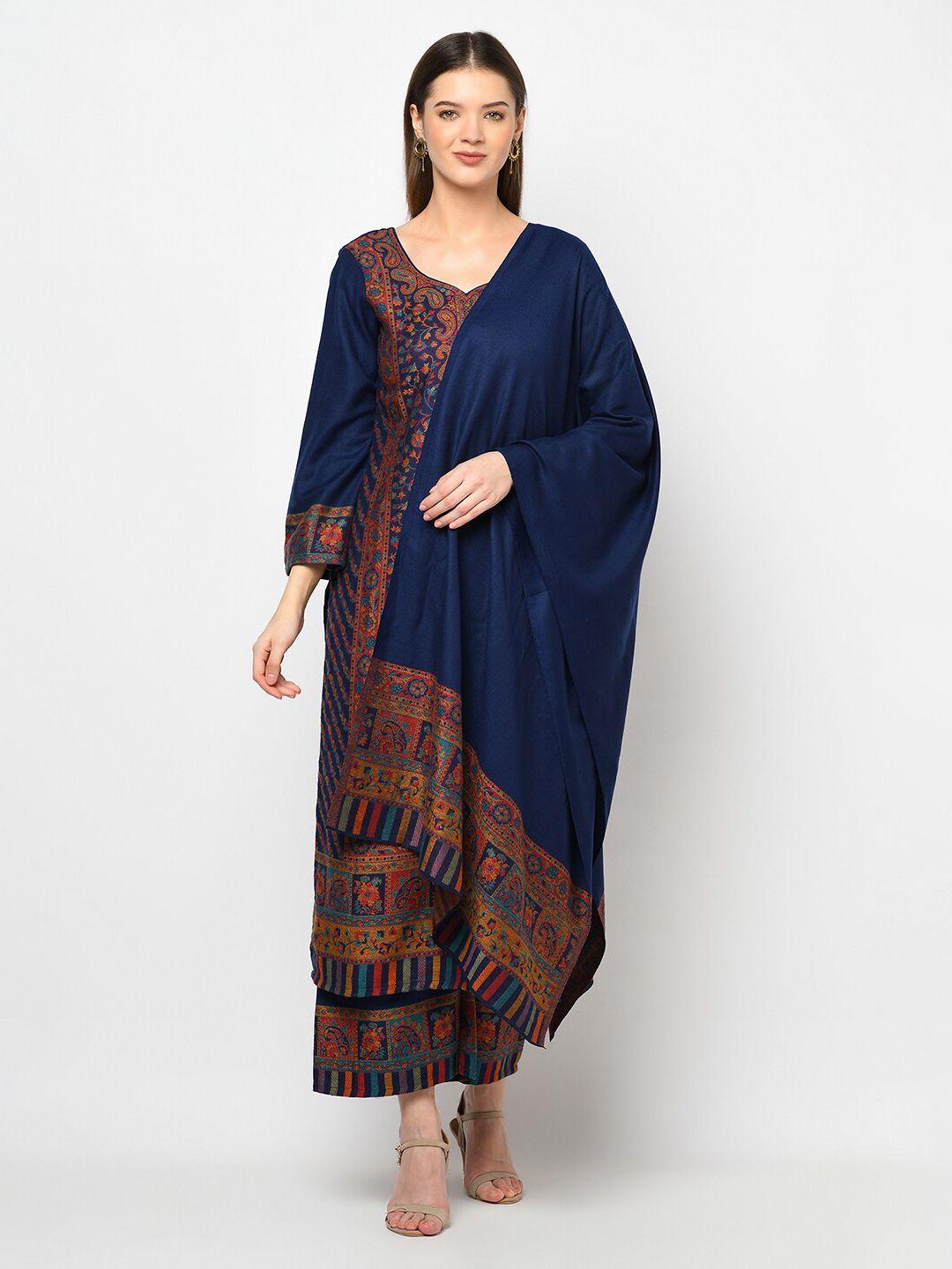 safaa navy blue & brown woven design viscose rayon unstitched dress material