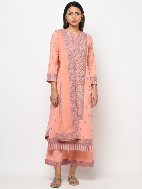 safaa peach woven pattern unstitched dress material