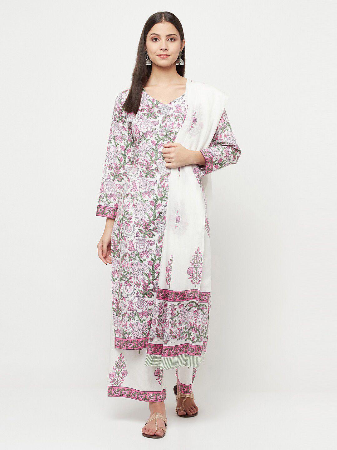 safaa pink & white printed unstitched dress material