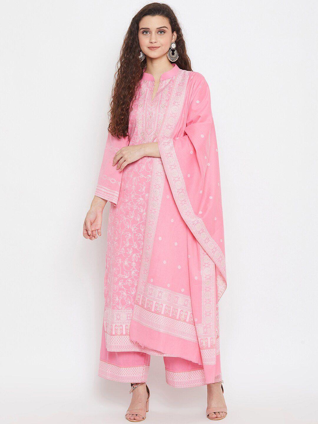 safaa pink & white woven design pure cotton unstitched dress material