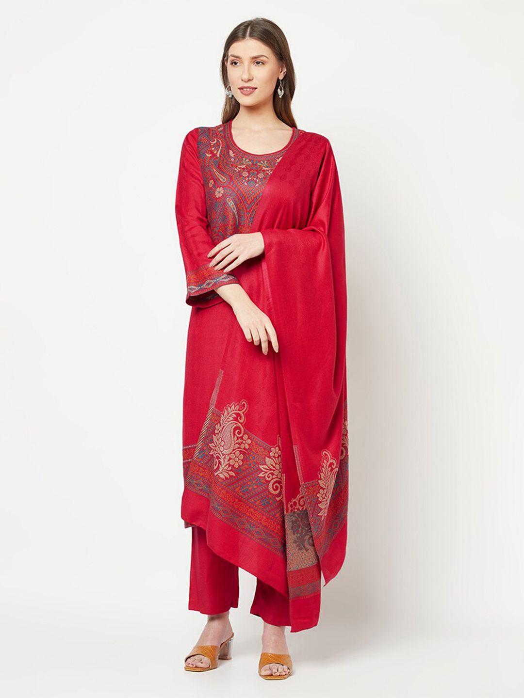 safaa pink woven design wool unstitched dress material