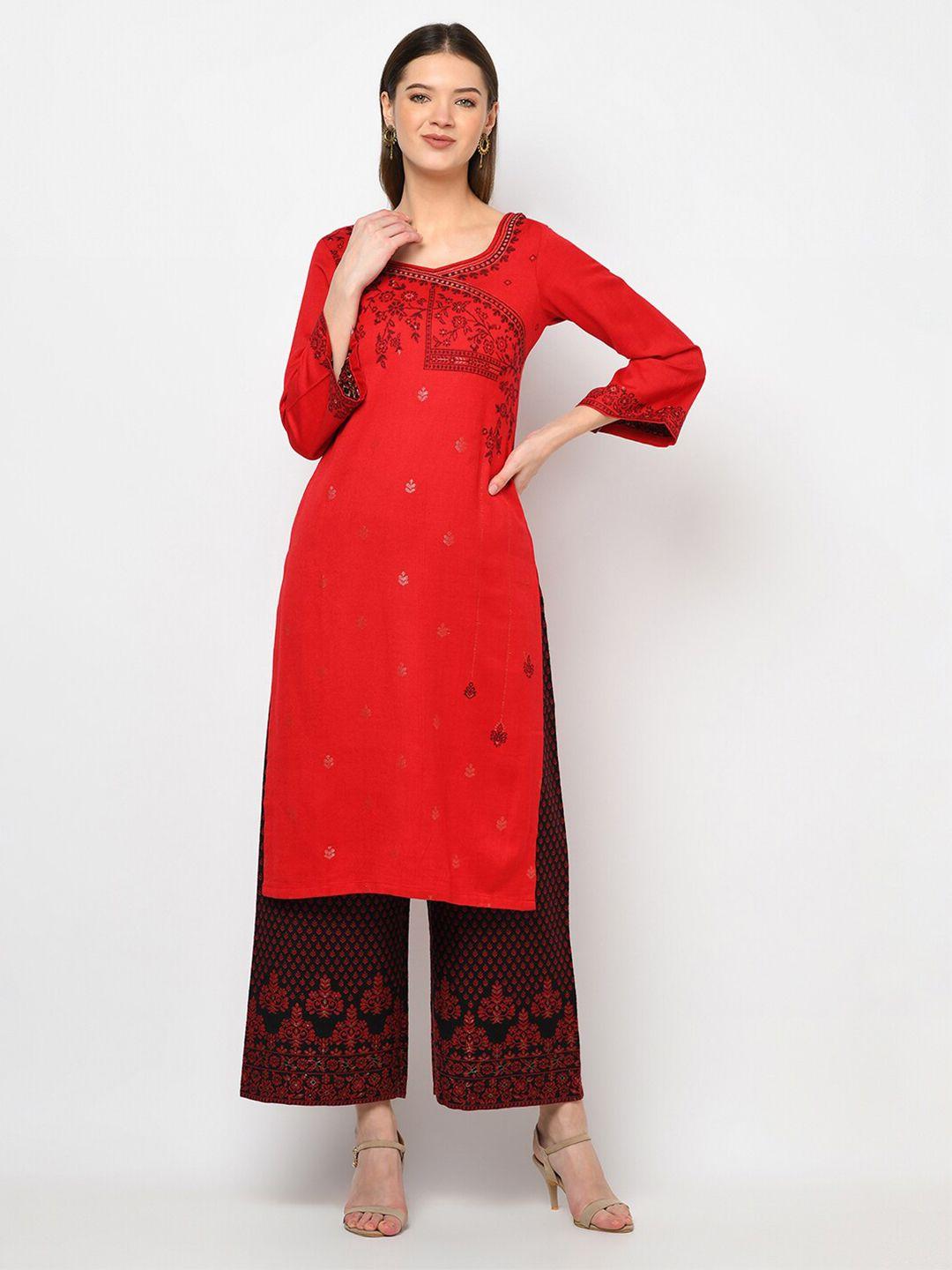 safaa red & black viscose rayon unstitched dress material