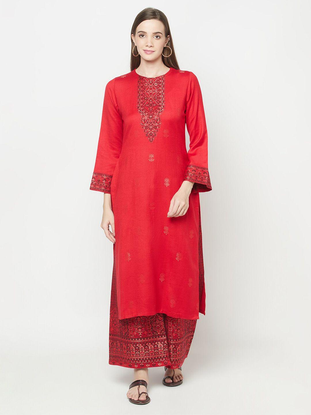 safaa red & black woven design acro wool unstitched dress material