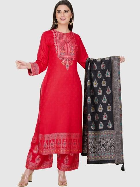 safaa red & black woven pattern unstitched dress material