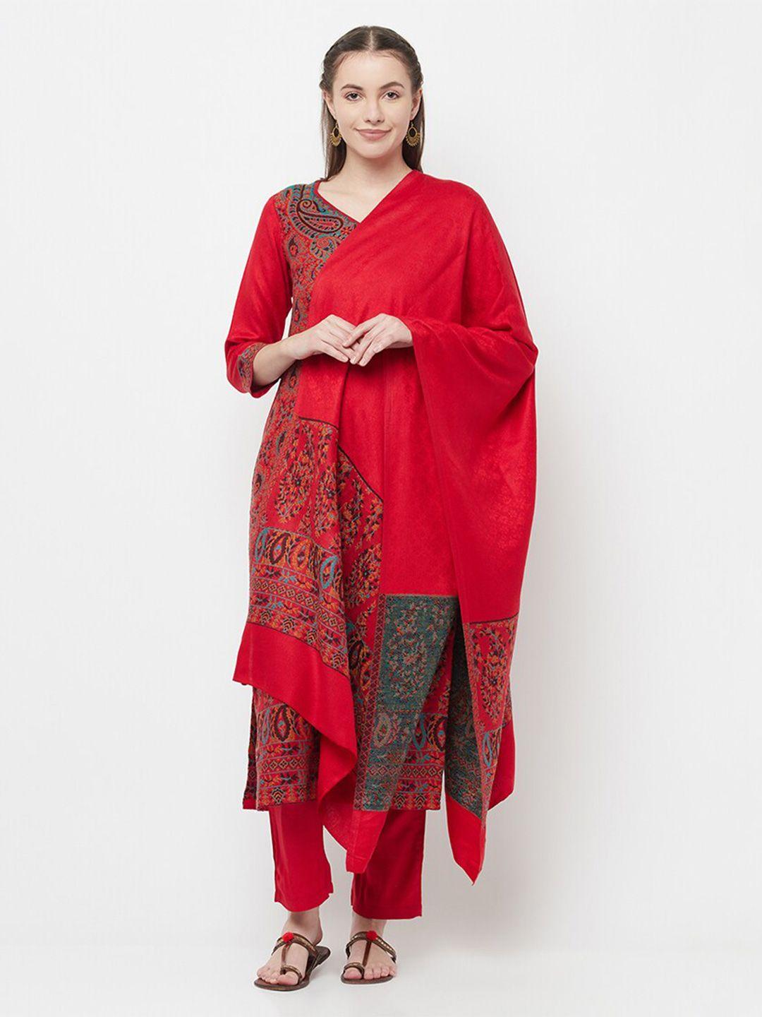 safaa red & blue winter acrylic wool unstitched dress material