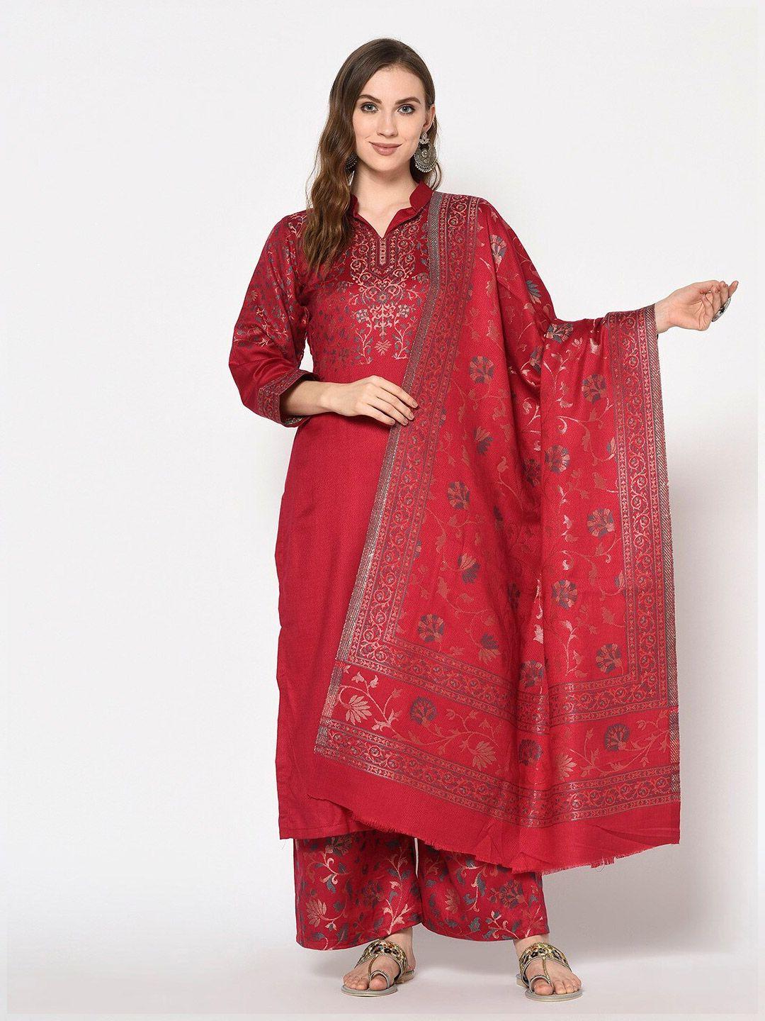 safaa red & green viscose rayon unstitched dress material