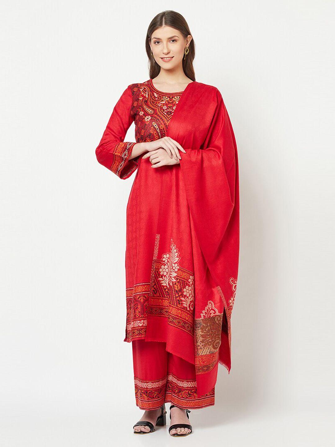 safaa red & white viscose rayon unstitched dress material