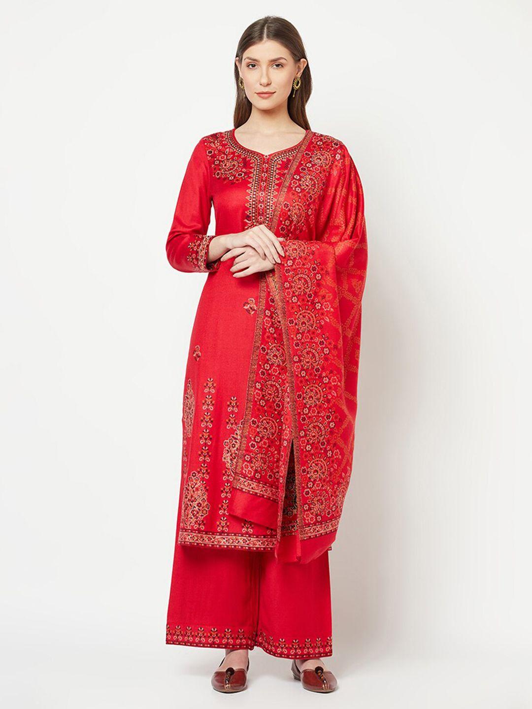 safaa red & white viscose rayon unstitched dress material