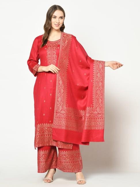 safaa red woven pattern unstitched dress material