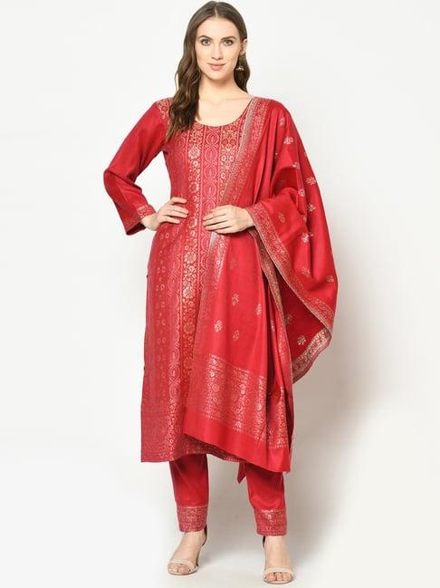 safaa red woven pattern unstitched dress material