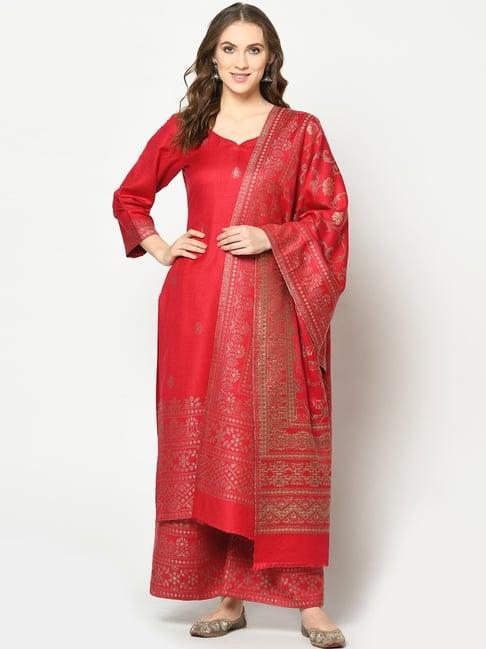 safaa red woven pattern unstitched dress material