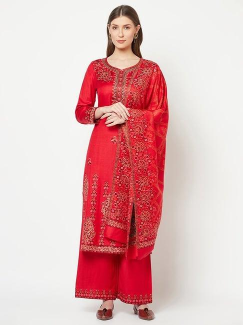 safaa red woven pattern unstitched dress material