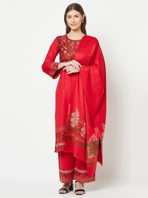 safaa red woven pattern unstitched dress material