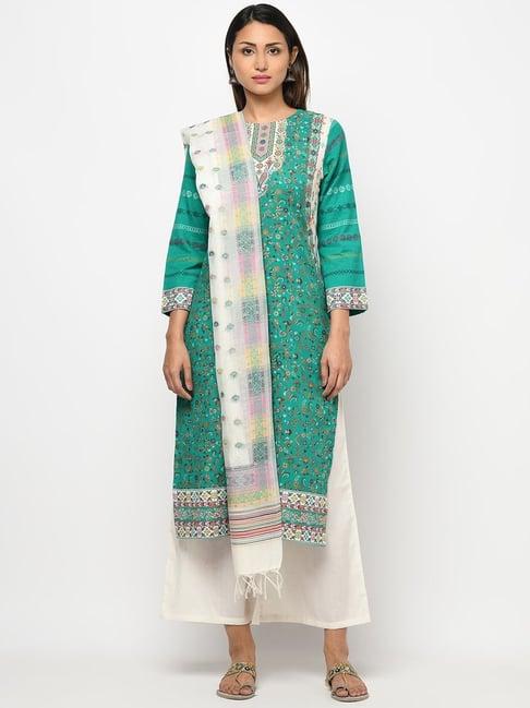 safaa sea green & white woven pattern unstitched dress material