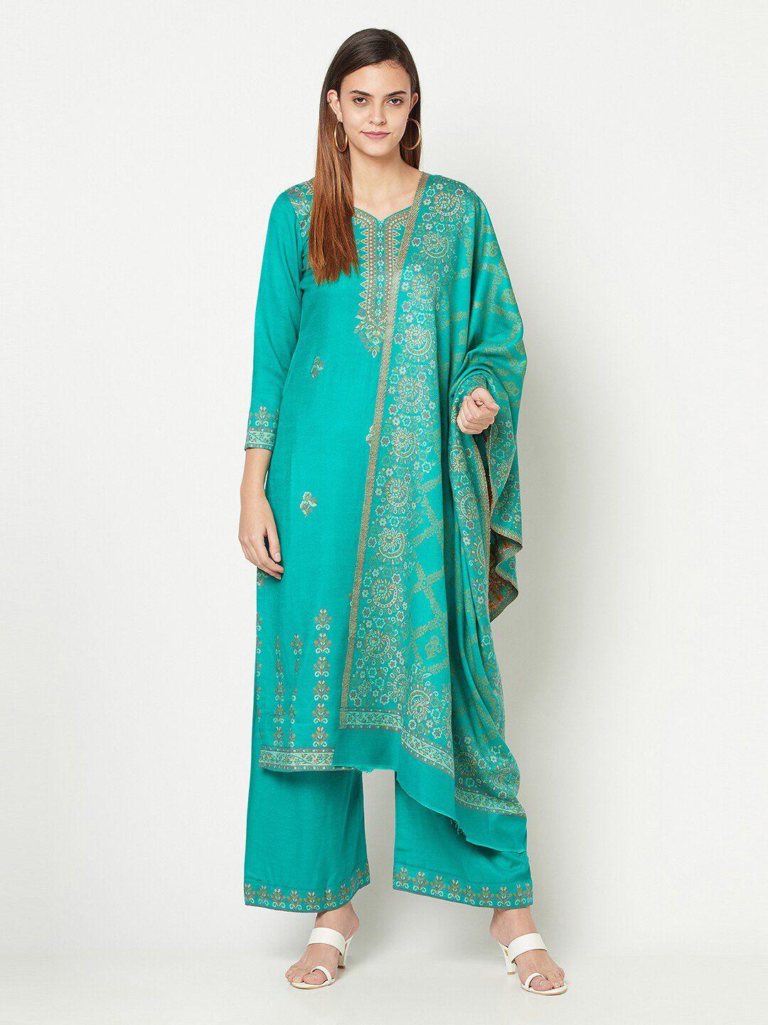 safaa sea green & yellow viscose rayon unstitched dress material