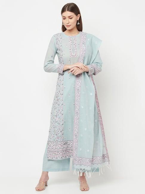 safaa sea green floral print unstitched dress material