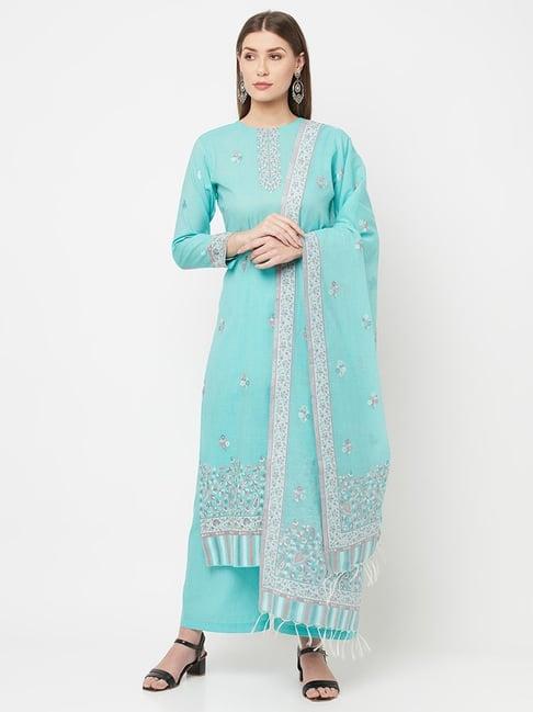 safaa sea green woven pattern unstitched dress material