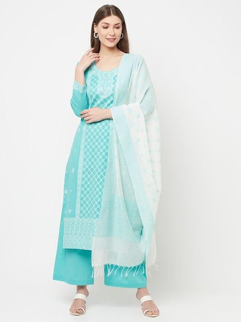 safaa sea green woven pattern unstitched dress material