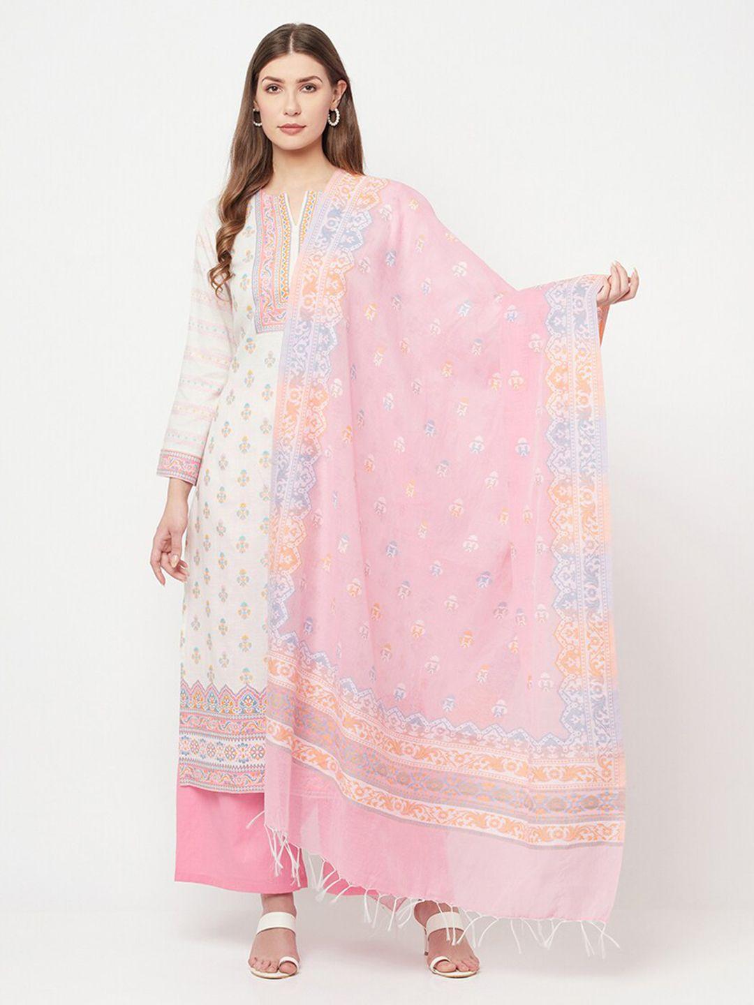 safaa white & pink unstitched dress material