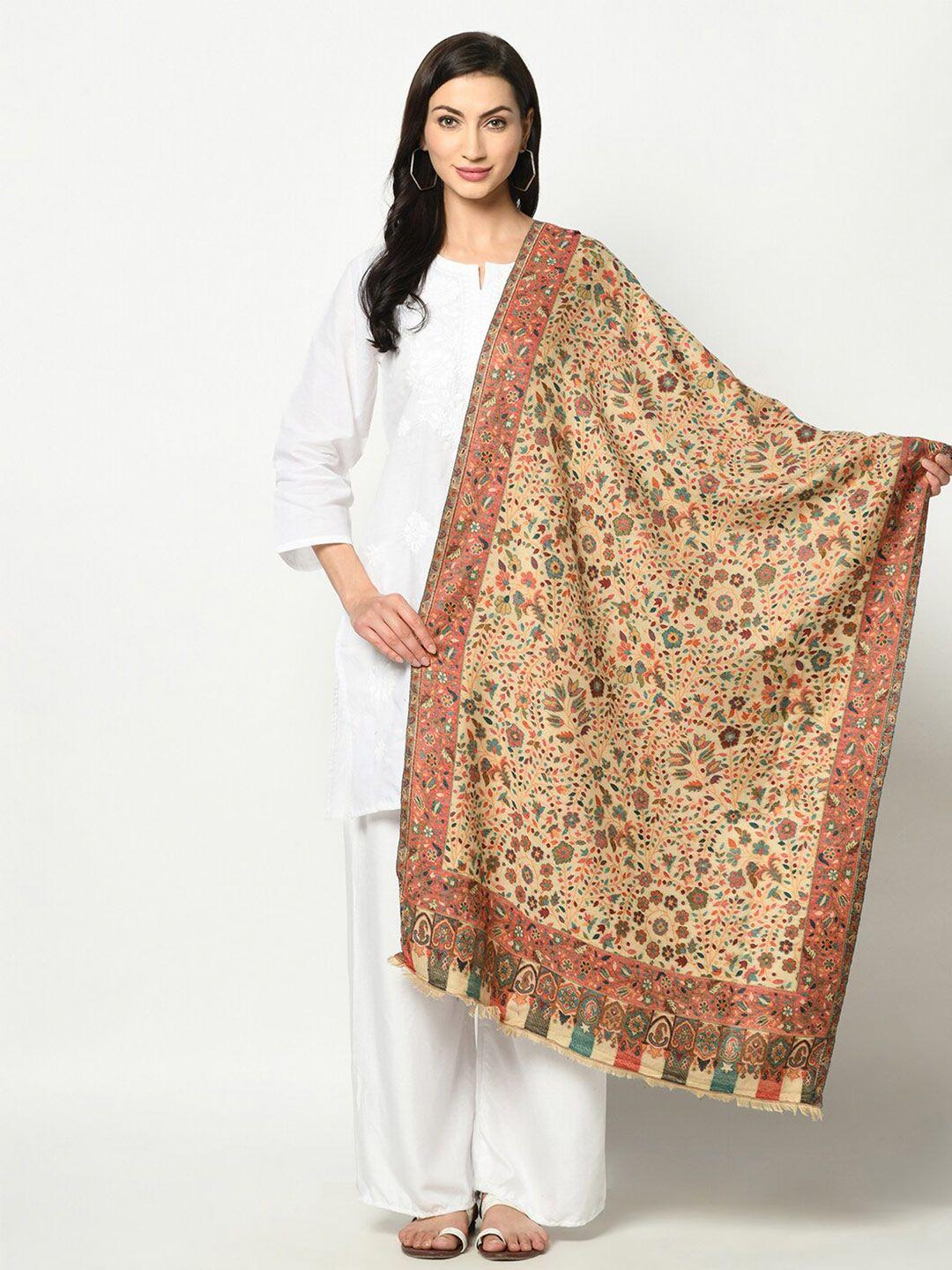 safaa women beige & red woven design stole