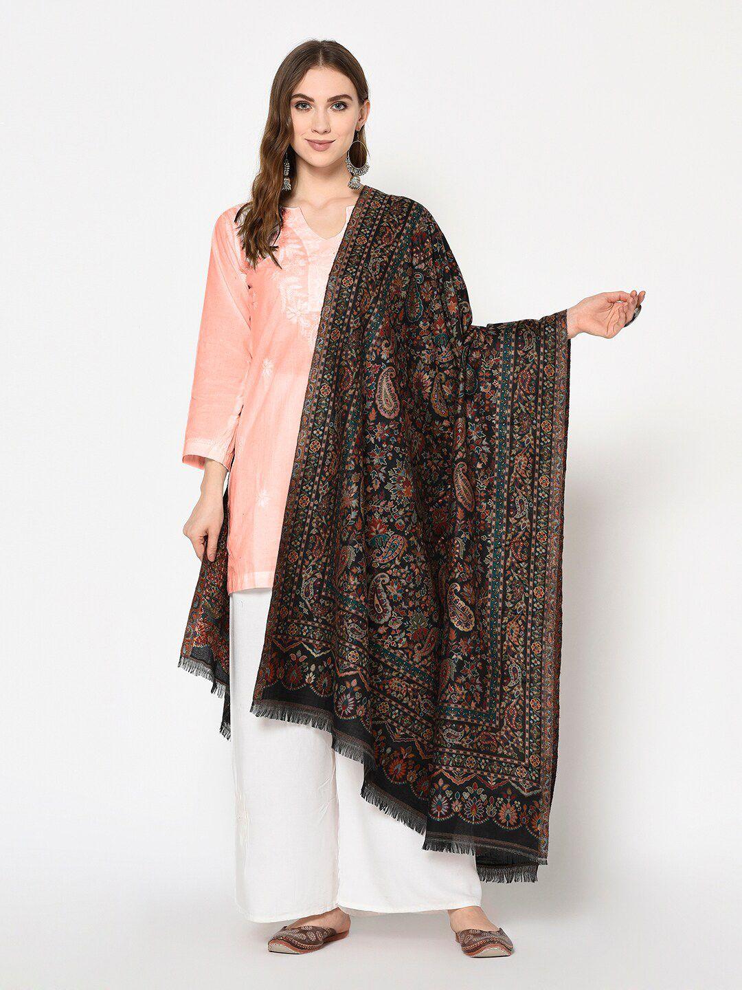 safaa women black & maroon woven design stole