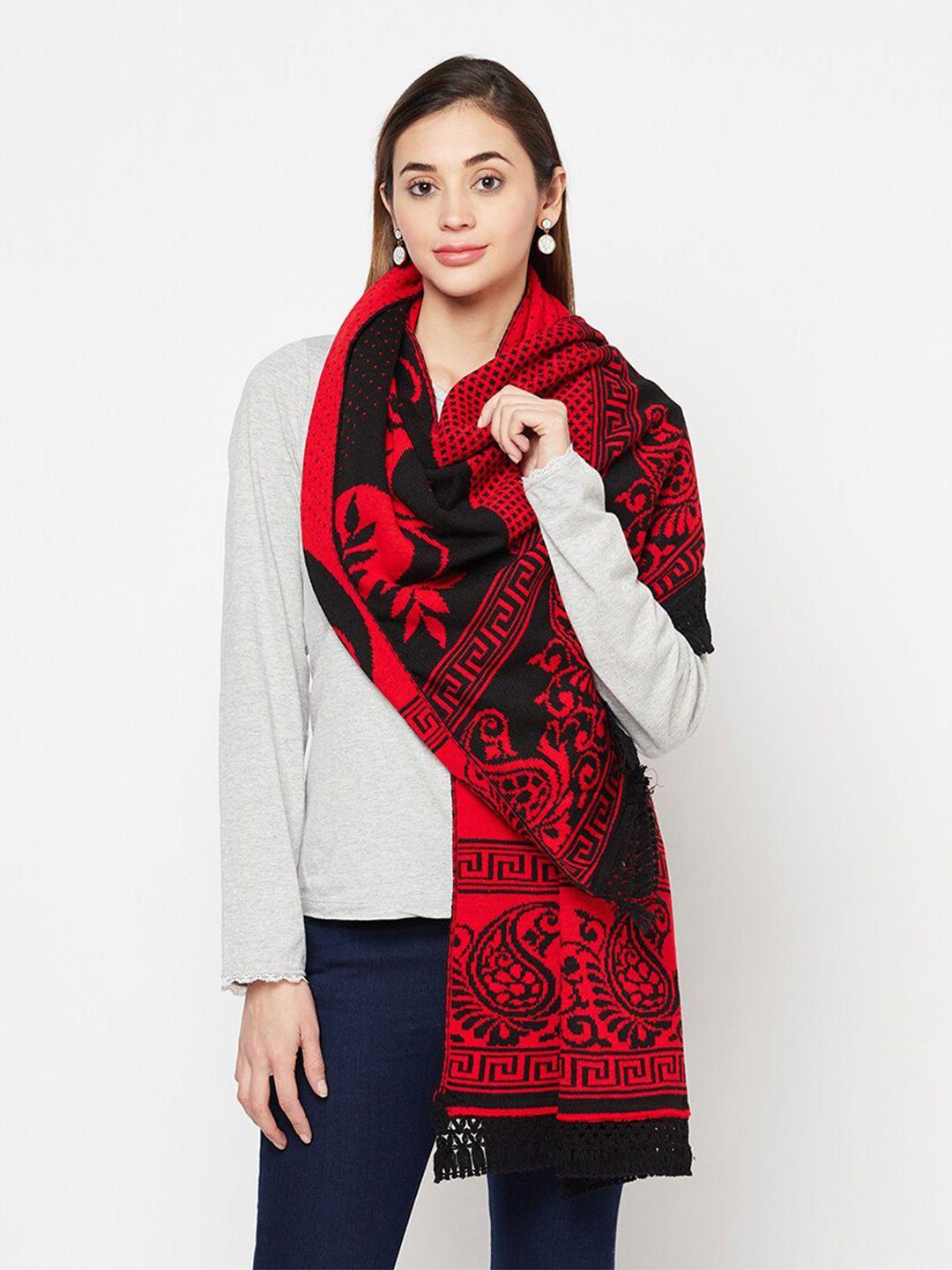 safaa women black & red woven design stole