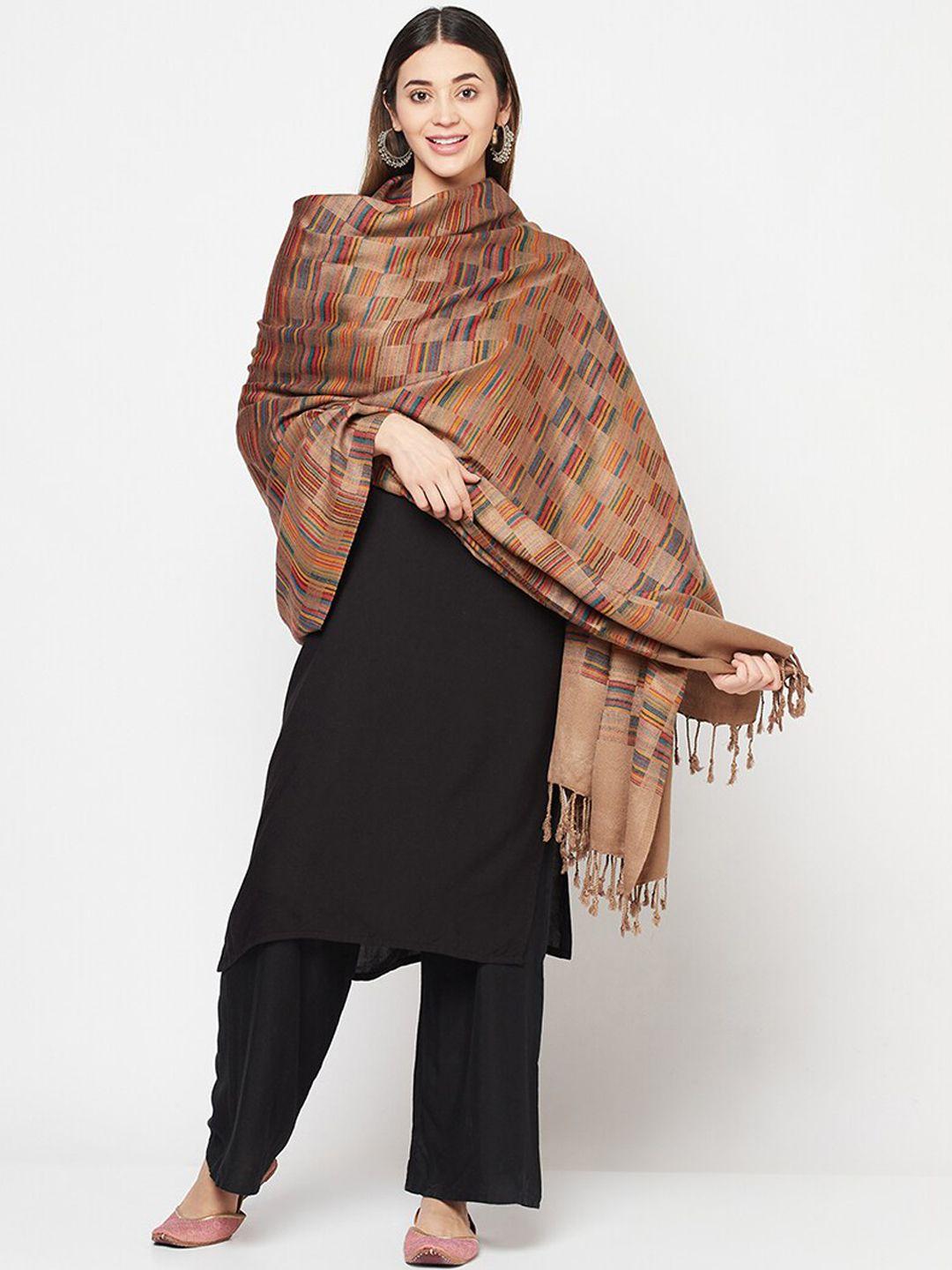 safaa women brown & yellow woven design shawl