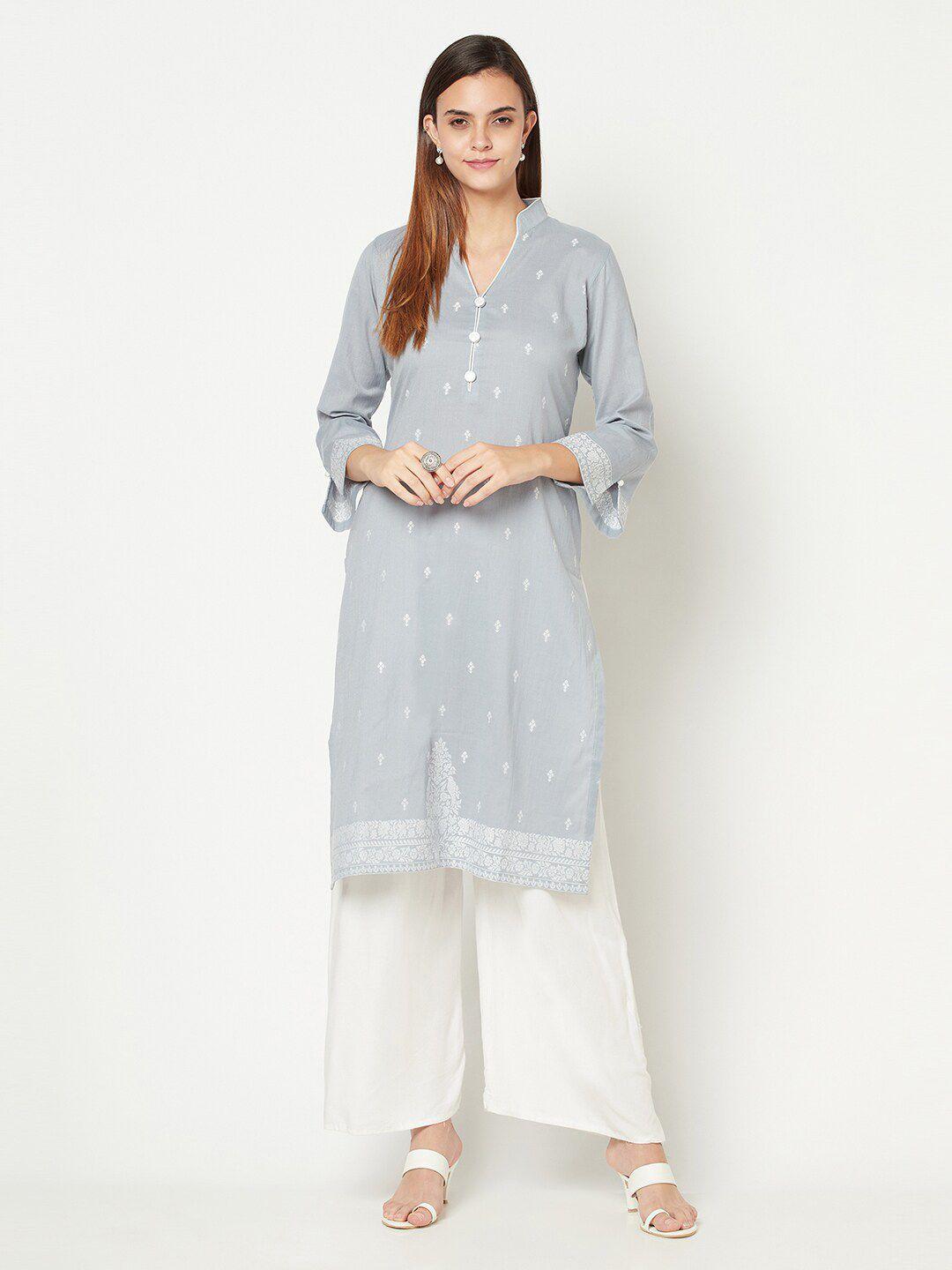 safaa women grey woven design kurta