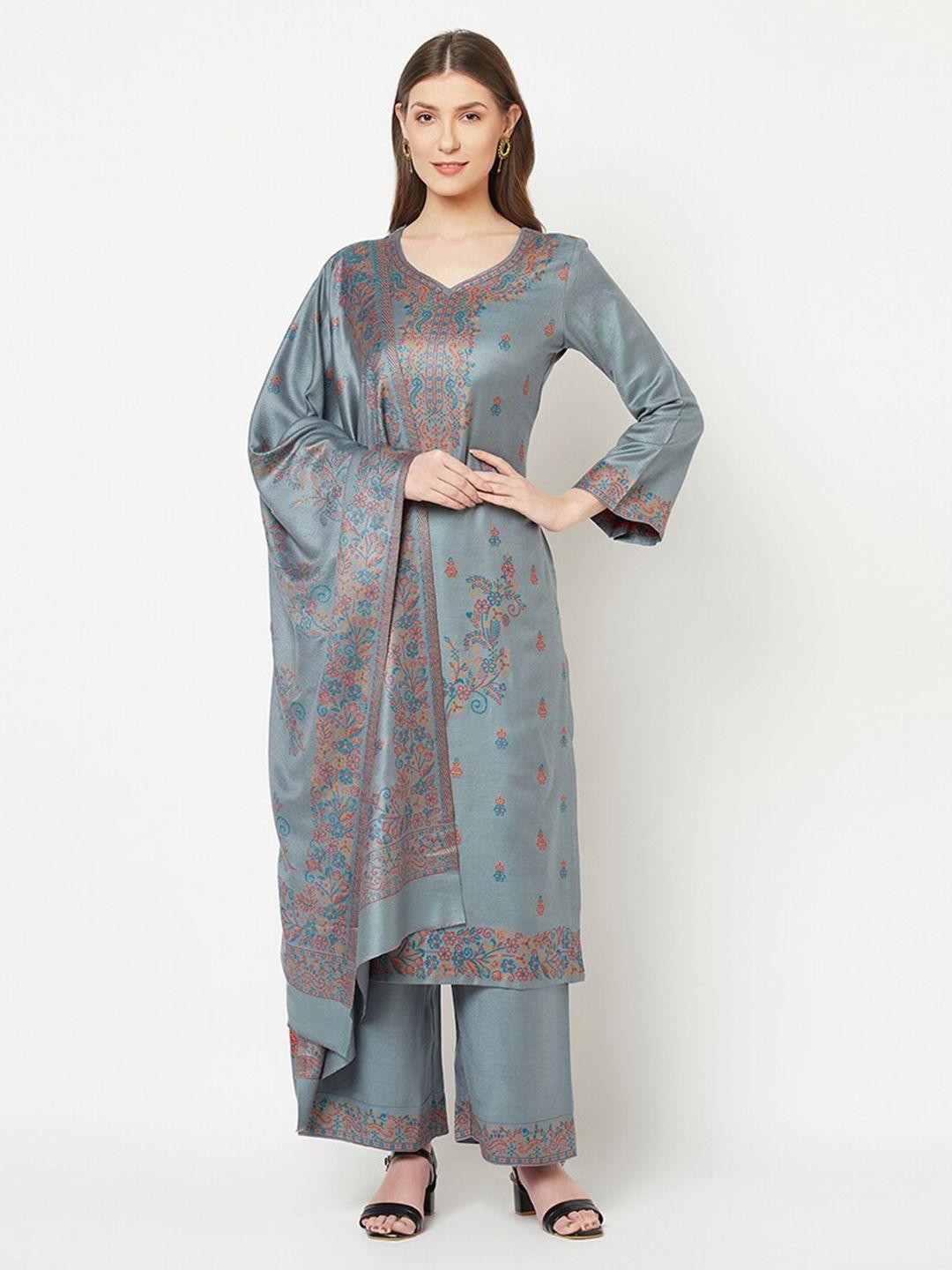 safaa women grey woven design wool unstitched dress material