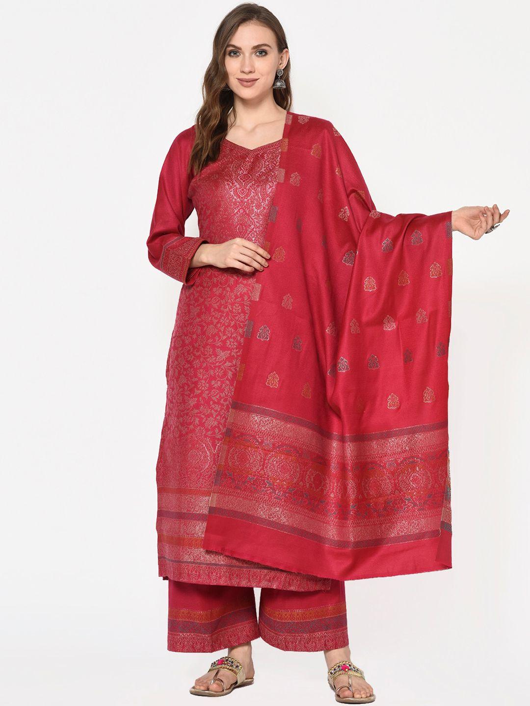 safaa women marron viscose acrylic woven design suit unstitched dress material for winter