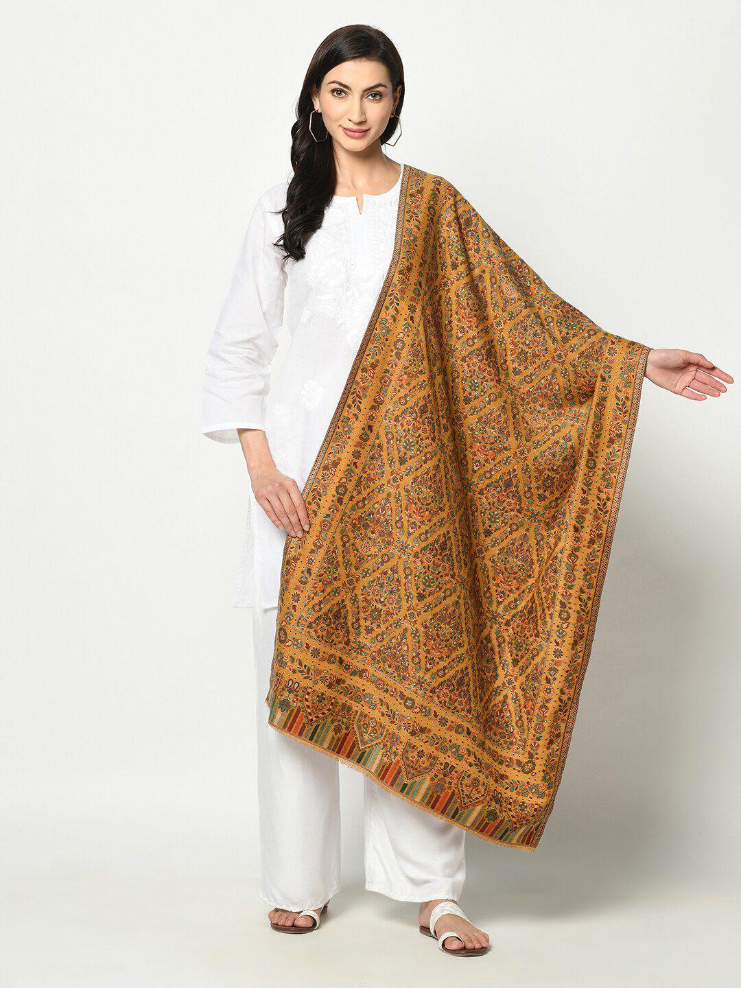 safaa women mustard & grey woven design stole