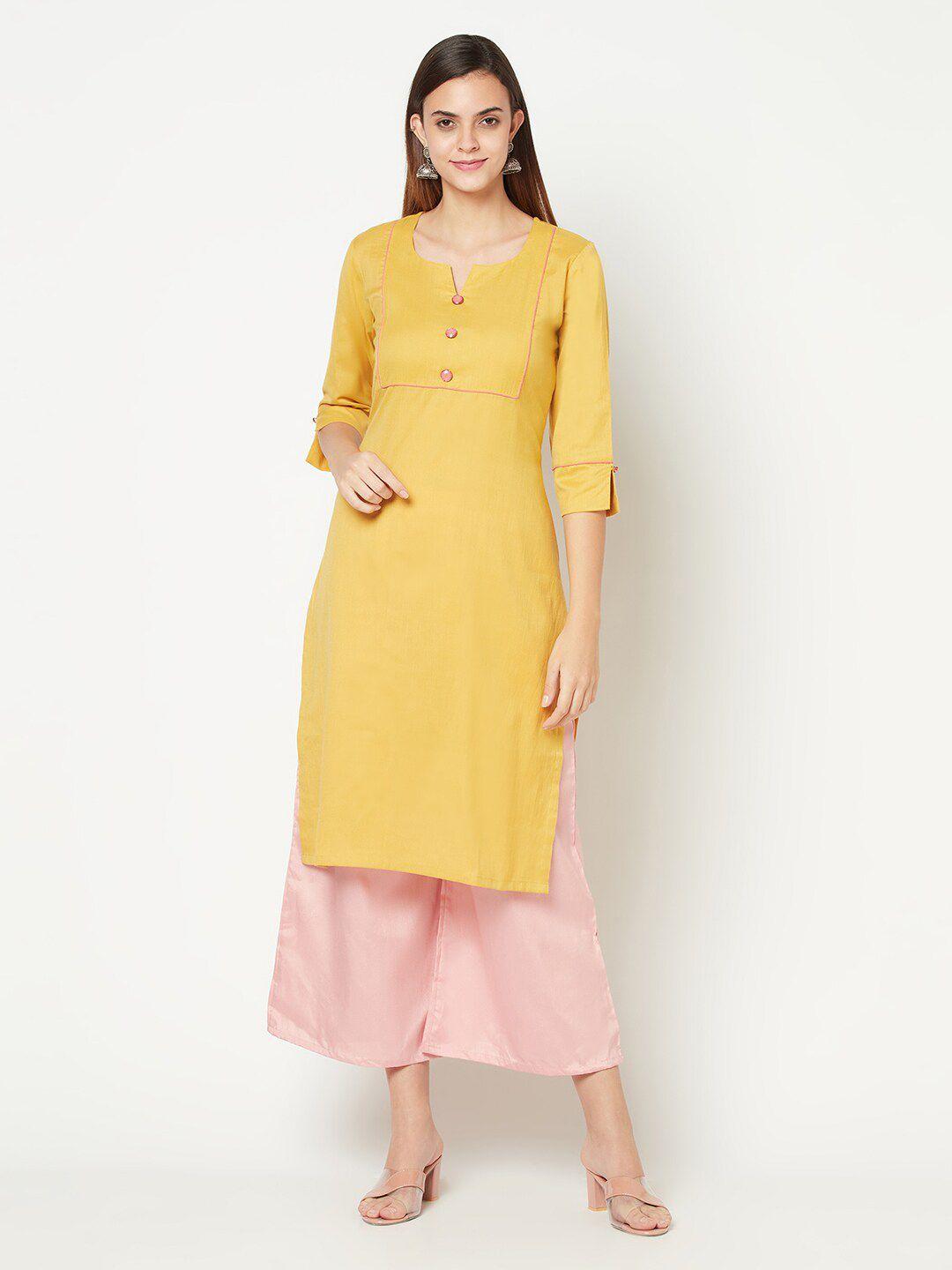 safaa women mustard yellow keyhole neck kurta