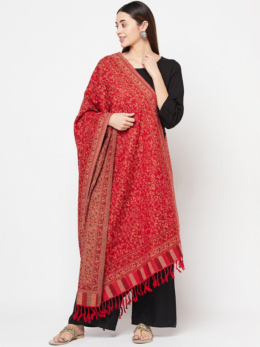 safaa women red & beige woven design shawl