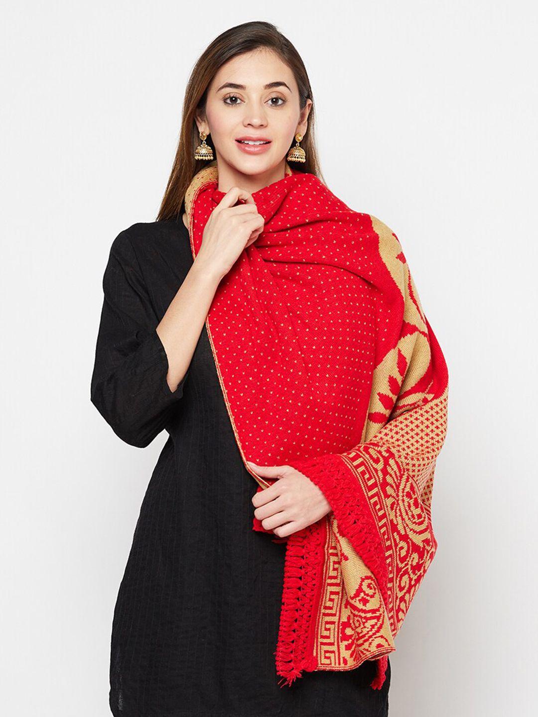 safaa women red & beige woven design stole