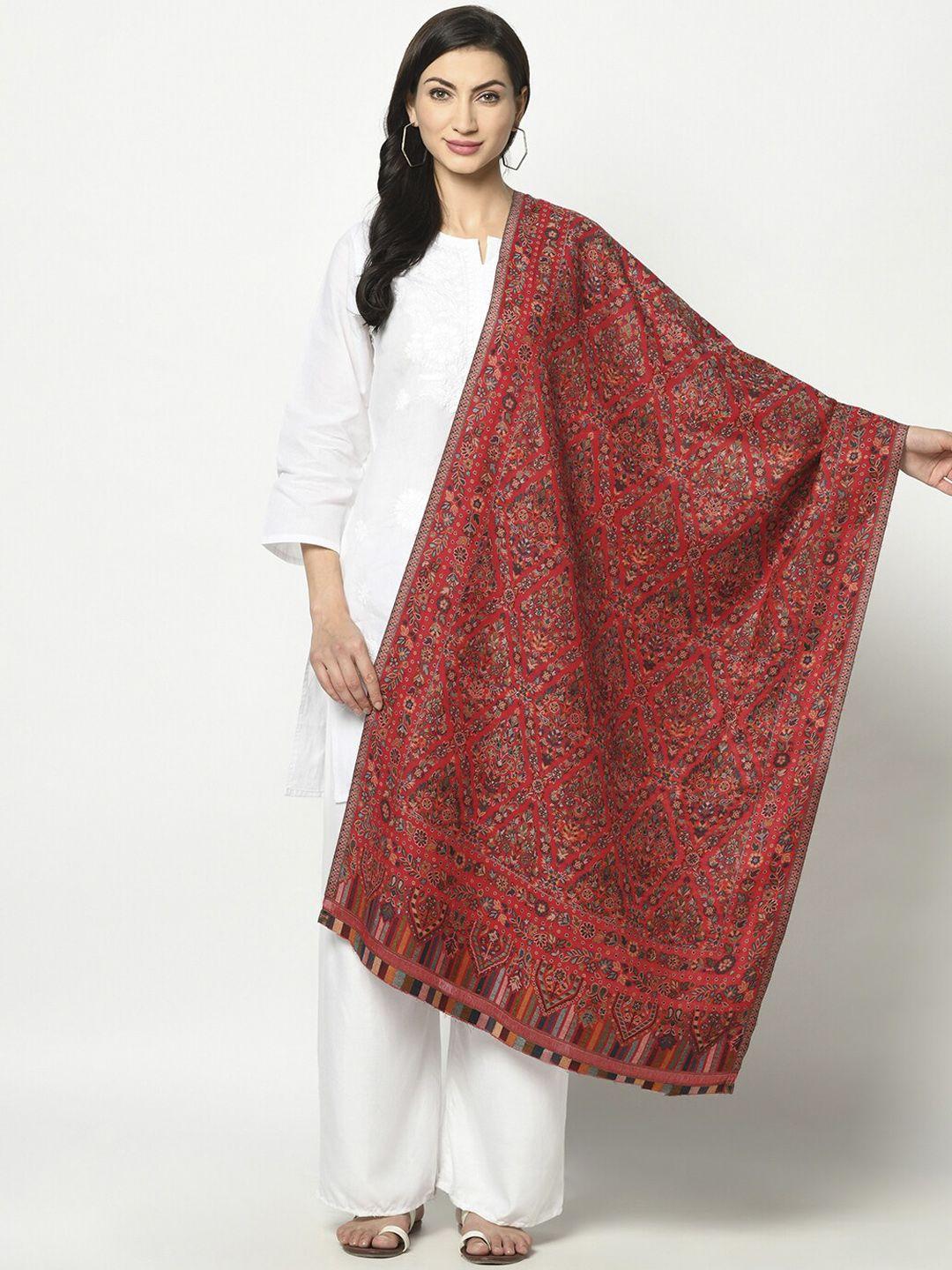 safaa women red woven-design shawl
