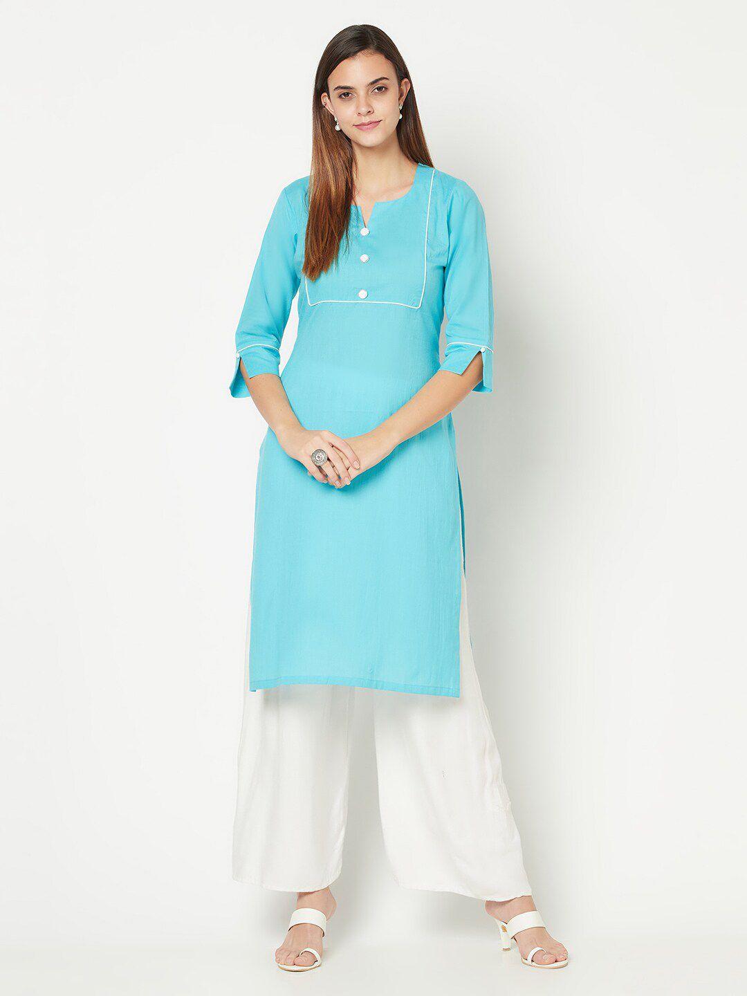 safaa women turquoise blue solid kurta