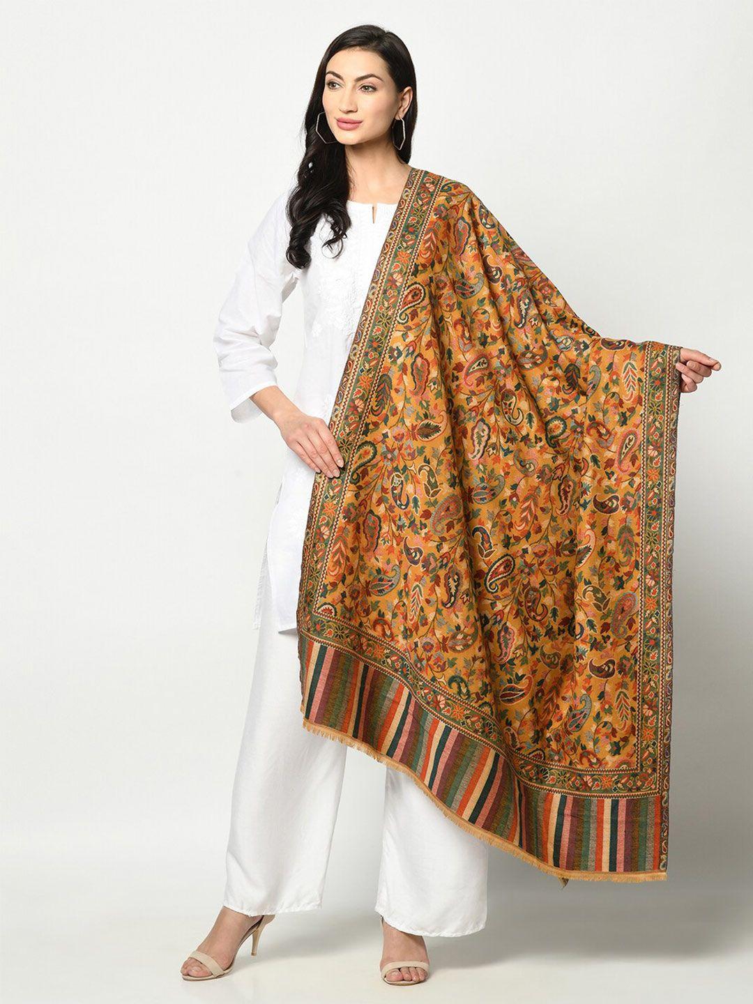 safaa women yellow & green woven design stole