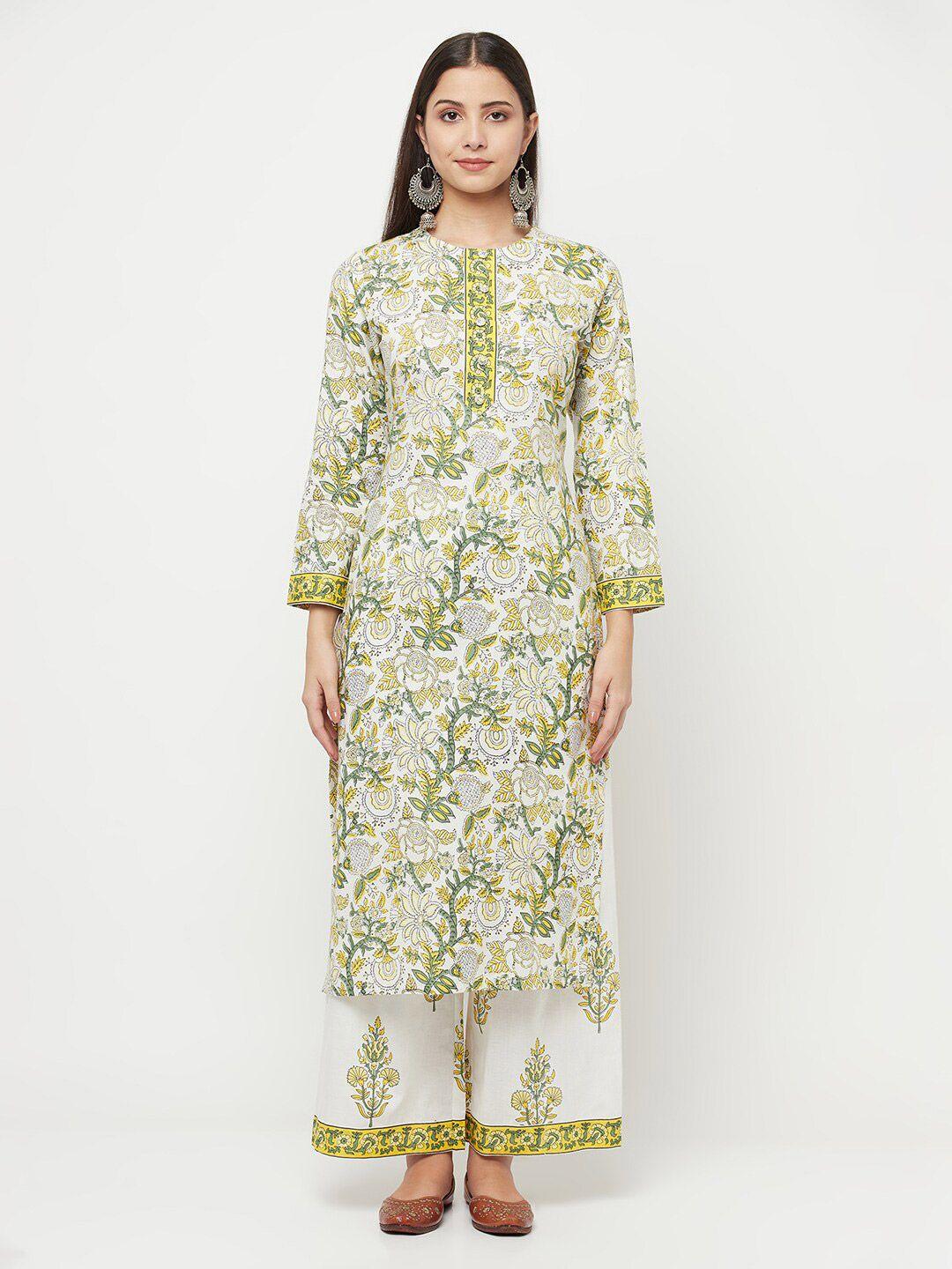safaa yellow & olive green printed unstitched dress material