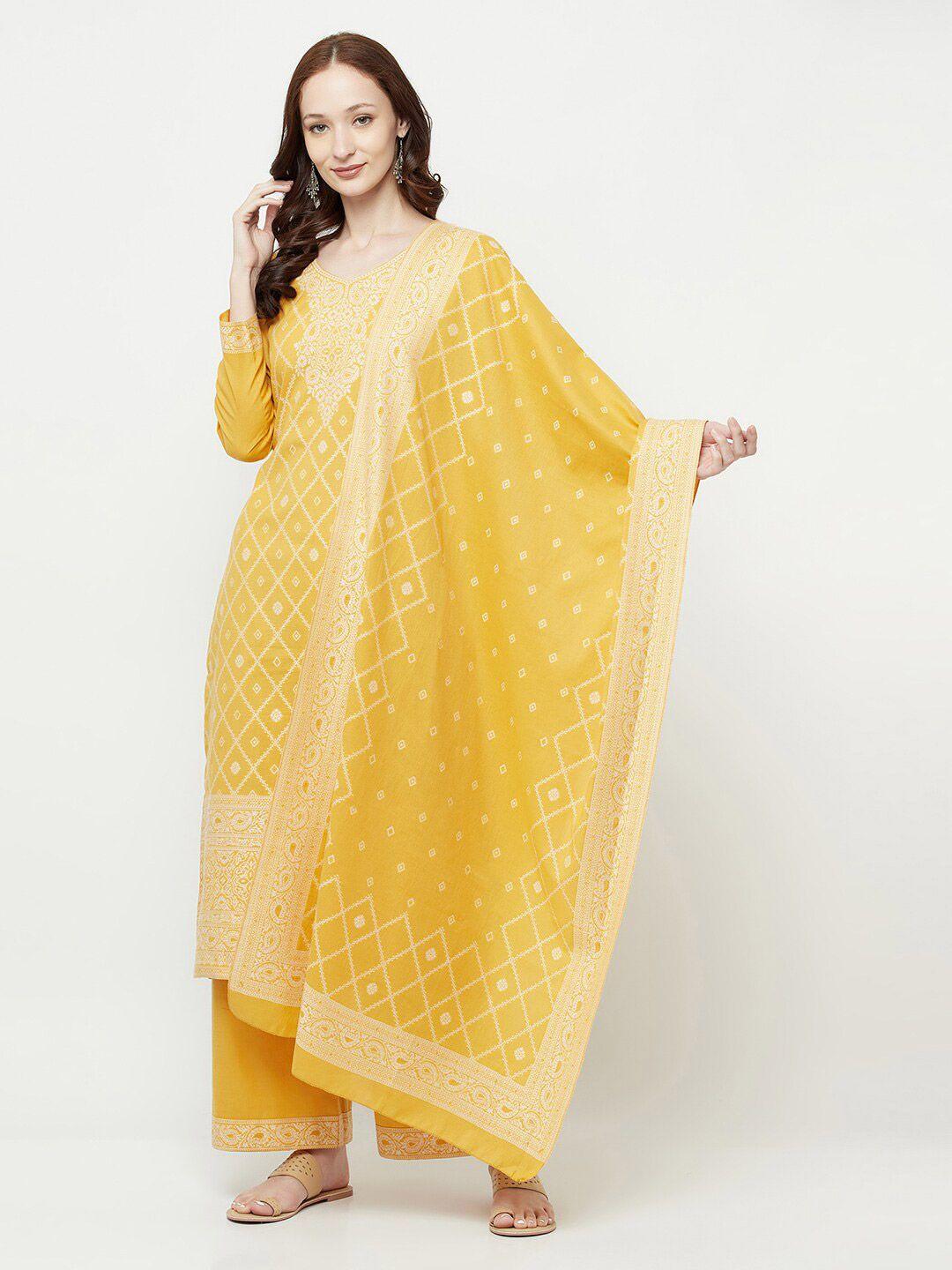 safaa yellow & white unstitched dress material