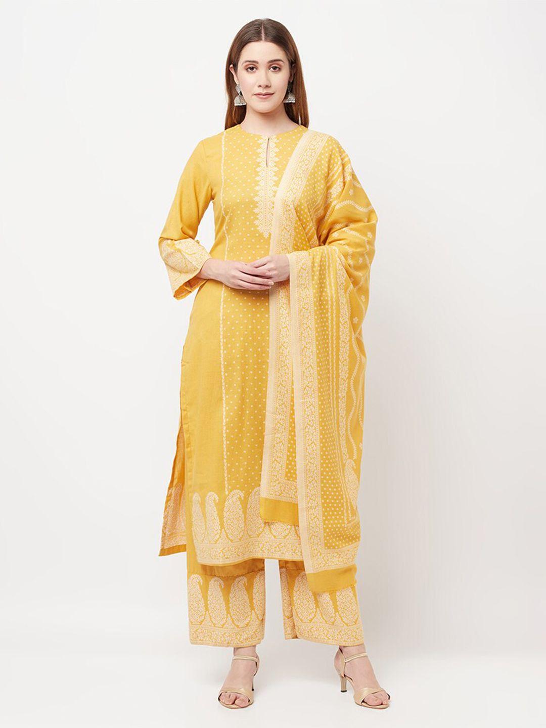 safaa yellow & white woven deisgn unstitched dress material