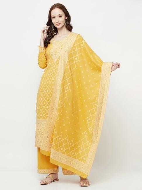 safaa yellow woven pattern unstitched dress material