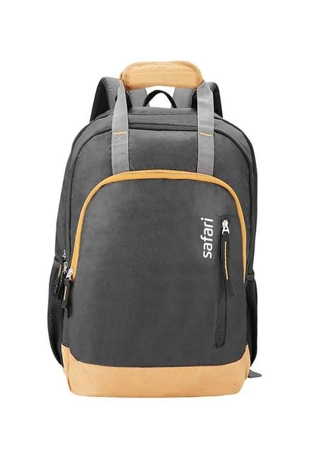 safari black & light orange solid polyester laptop backpack