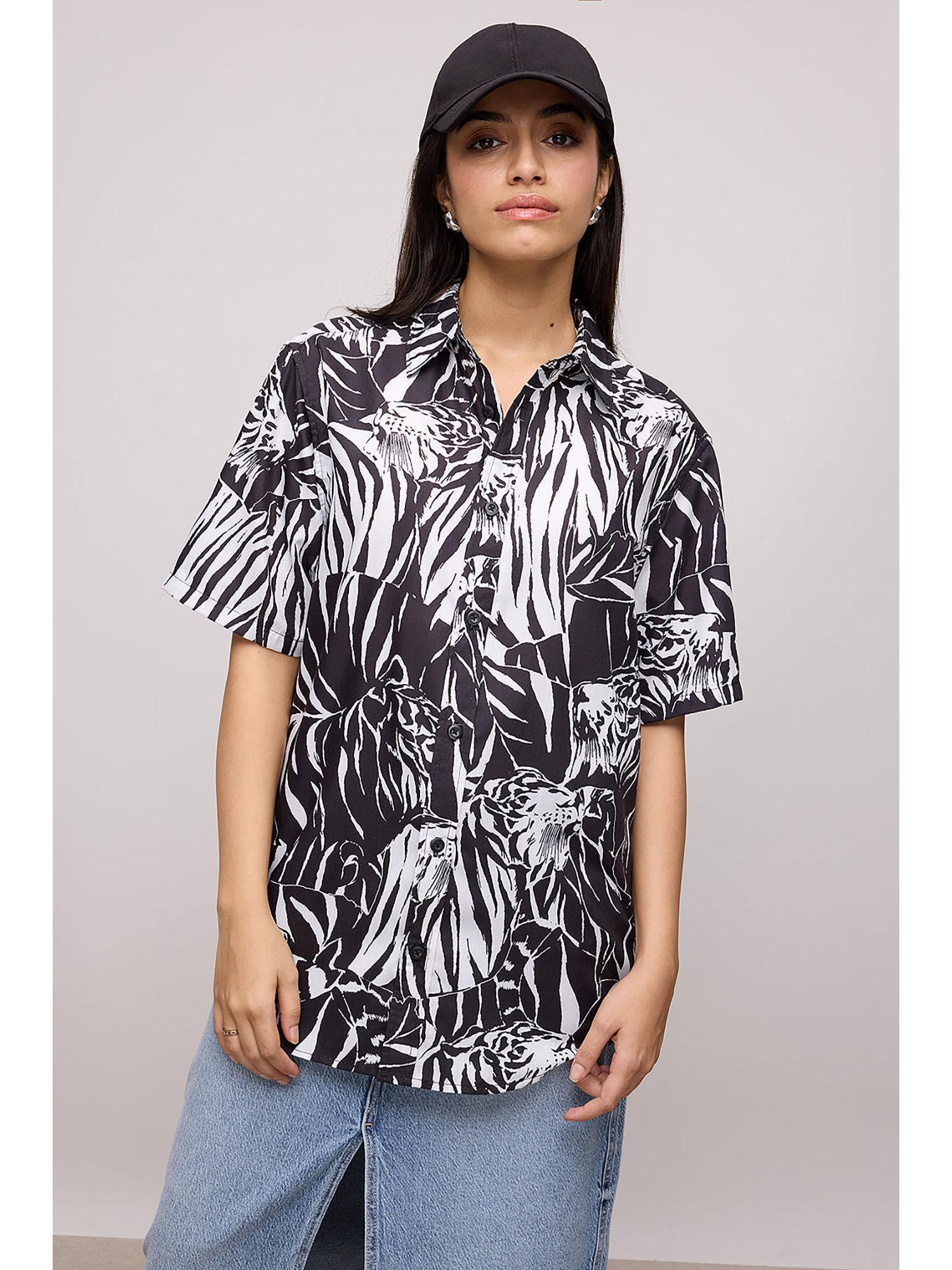 safari black and white printed shirt