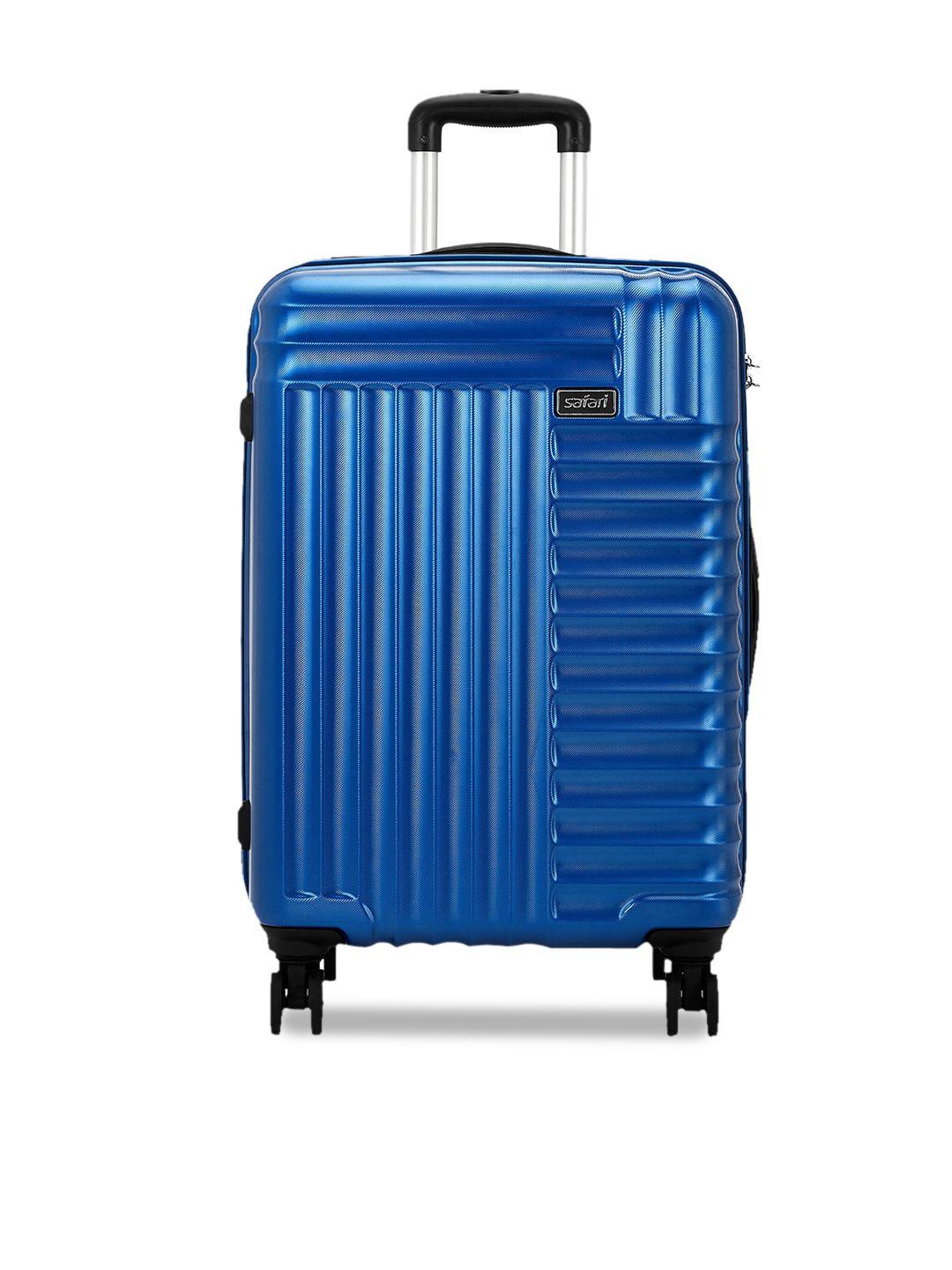 safari blue textured hard-sided large trolley suitcase