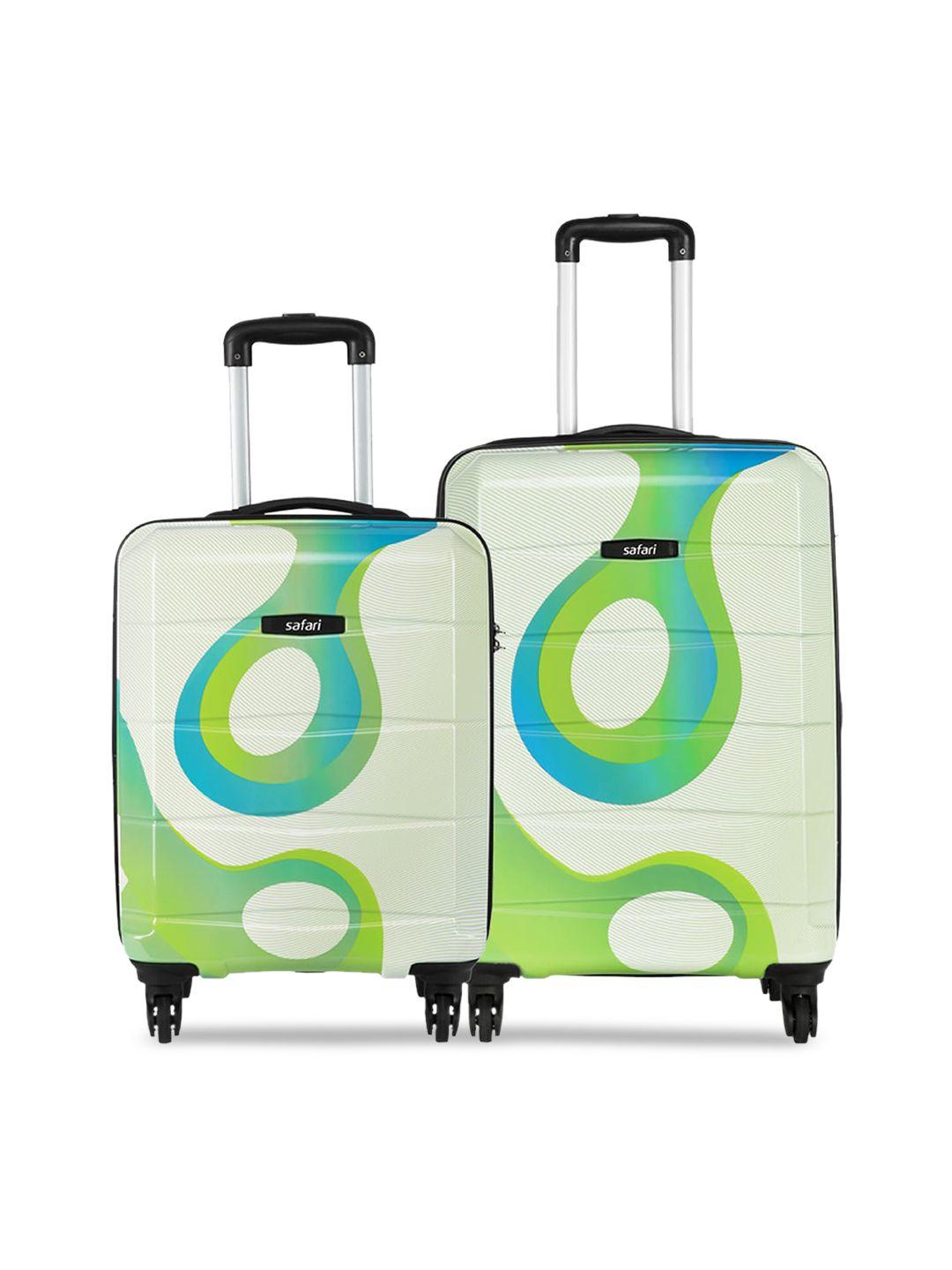 safari set of 2 white & green printed hard-sided tiffany trolley bags