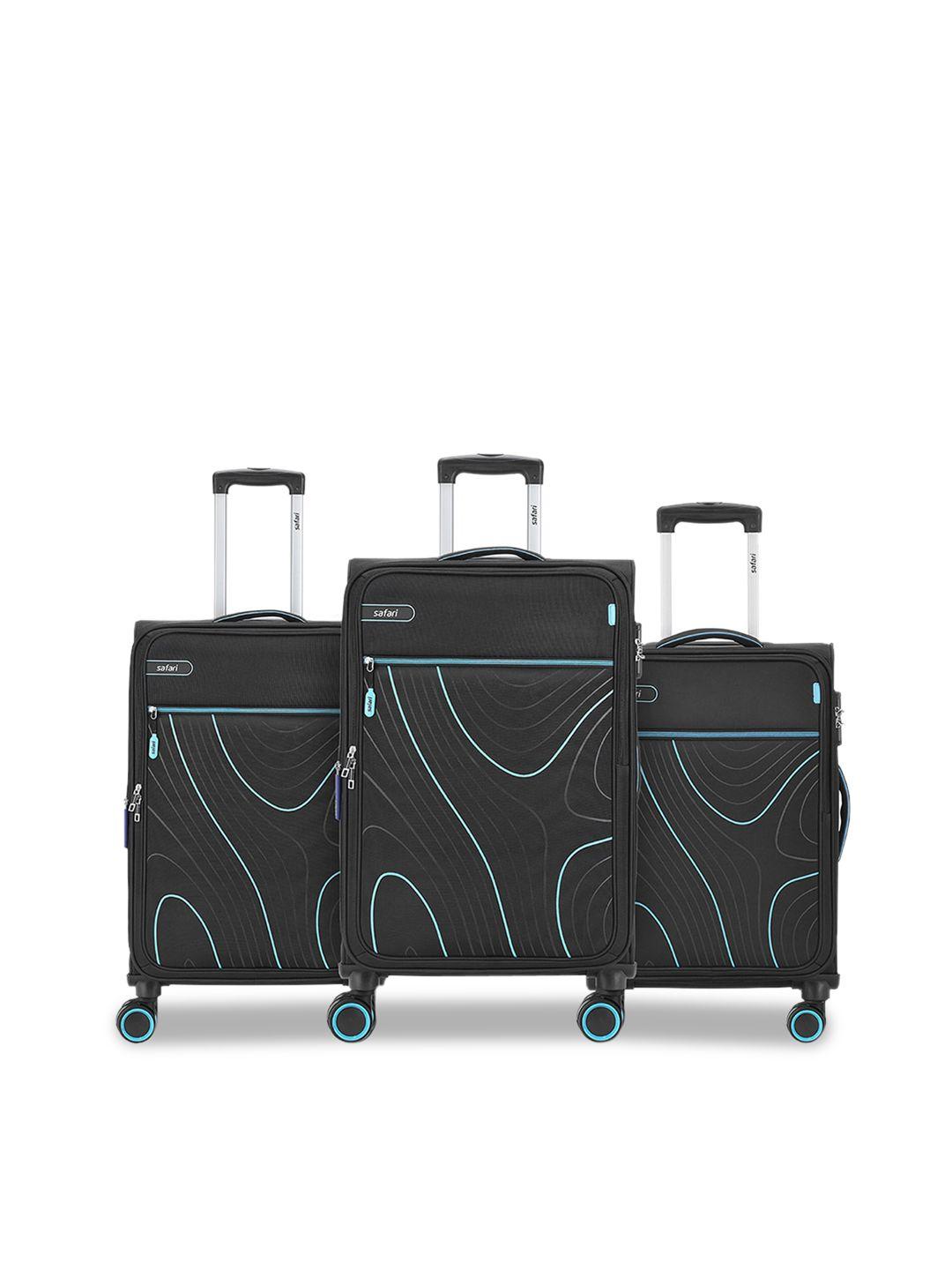 safari set of 3 printed soft-sided expandable luggage trolley suitcases