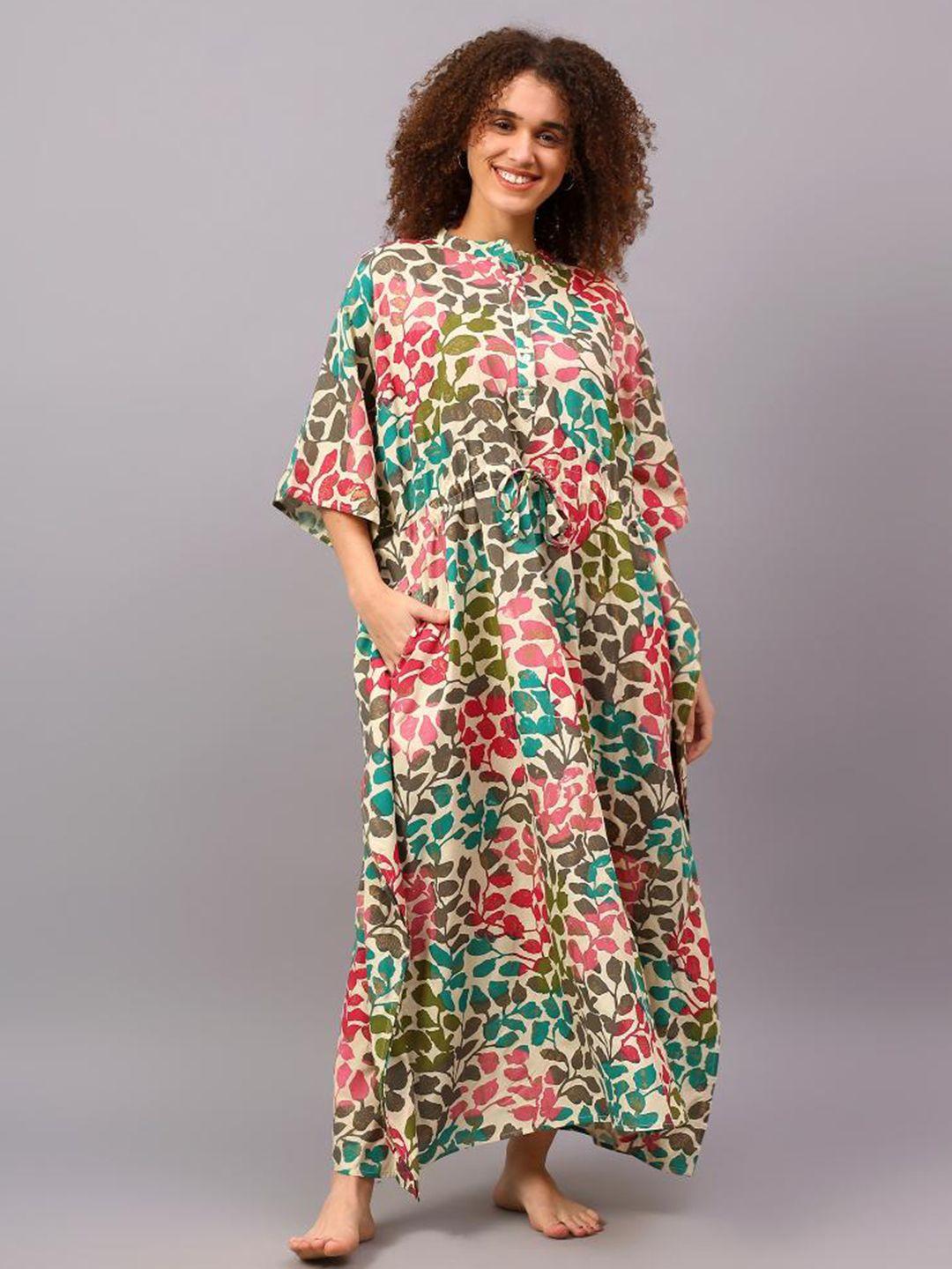 safeera printed pure cotton maxi kaftan nightdress