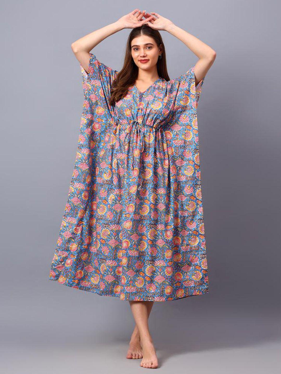 safeera printed pure cotton maxi kaftan nightdress