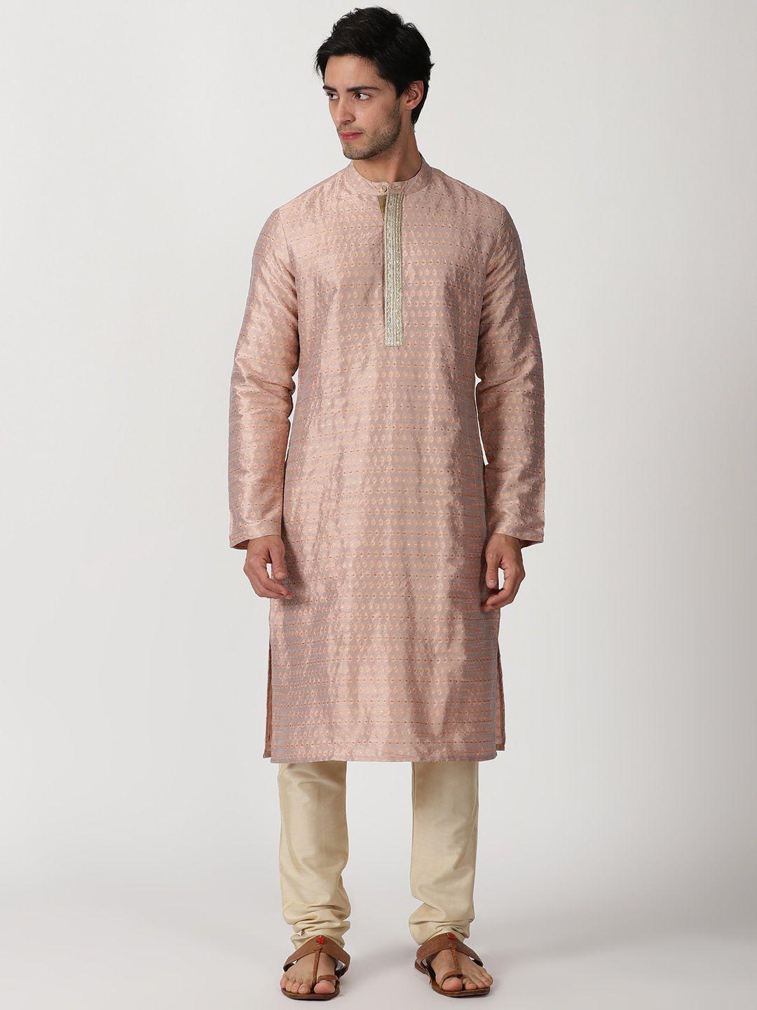 saffron threads art silk jacquard woven design kurta with zari placket