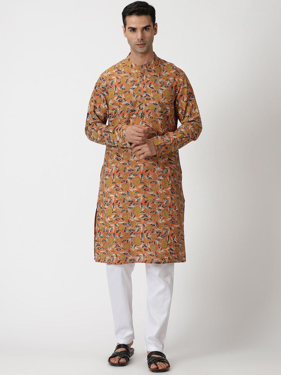 saffron-threads-bagru-hand-block-floral-printed-band-collar-pure-cotton-kurta